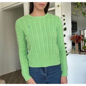 Vintage Ralph Lauren Sweater Womens Size M Green Cable Knit 100% Cotton Pullover